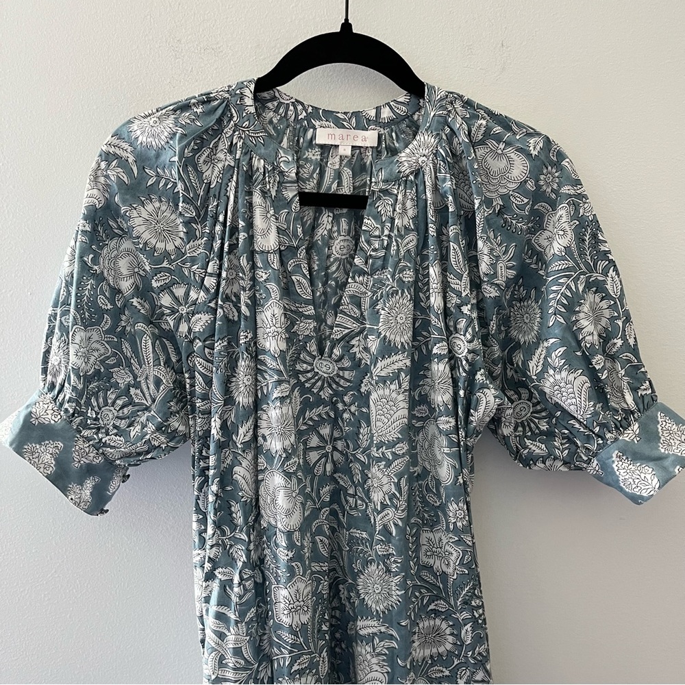 Marea Blue Floral Block Print Maxi Dress S